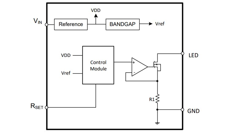 Schéma de principe - Diodes Incorporated Pilote LED linéaire à faible chute de tension 36 V AL5819